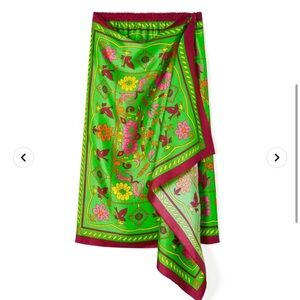 Tory Burch Green Floral Midi Skirt with Pink and Yellow Accents